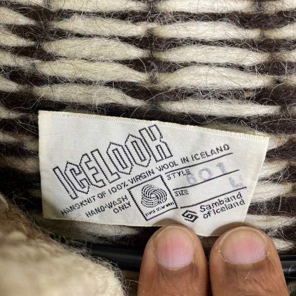 VTG Icelook Icelandic Wool Handknit Cardigan Sweater Brown Fair Isle Mens Large - Picture 4 of 8